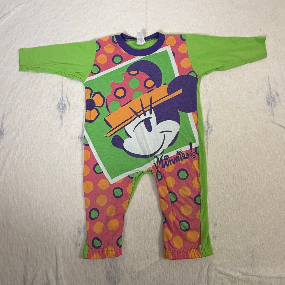 Vintage Disney Minnie Mouse Romper Baby One Piece Bright Colors USA 18/24M